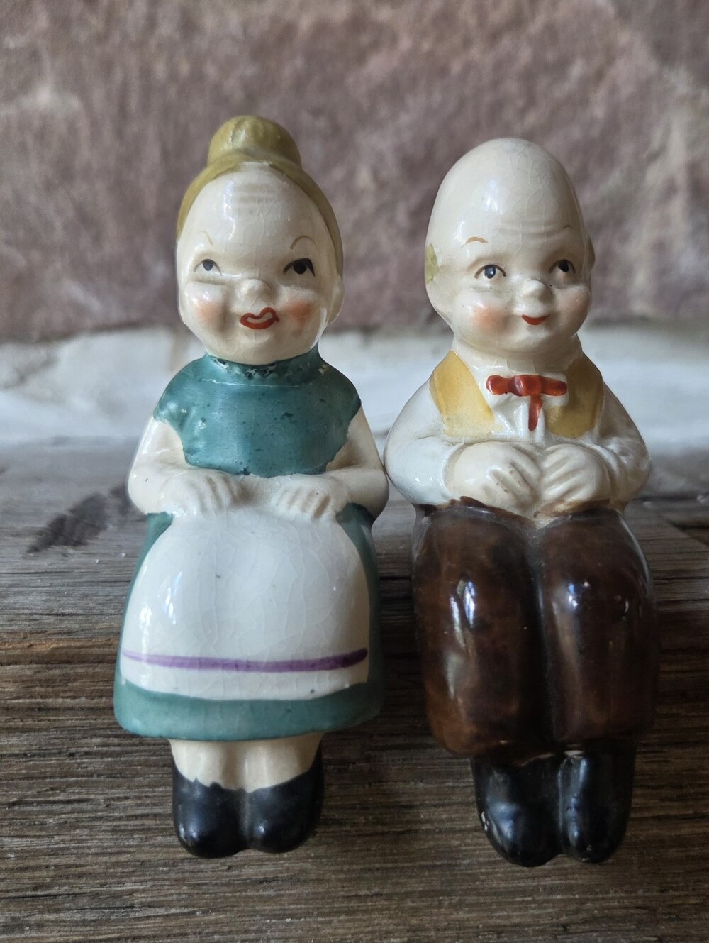 Vintage Old Man and Old Lady Salt and Pepper Shakers Shelf Sitters